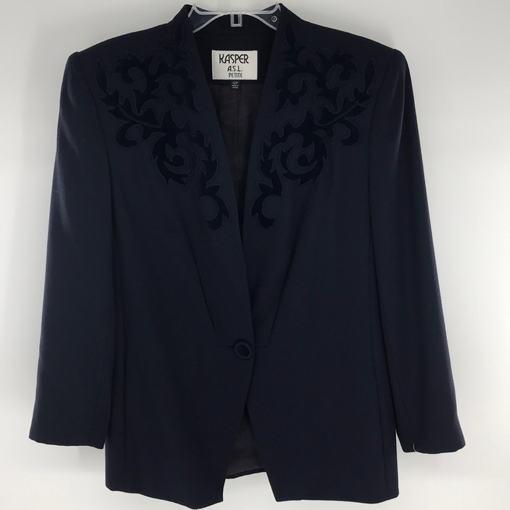 Kasper A.S.L. Petite Blazer Navy Blue Single Button Front Closure Size 12P
